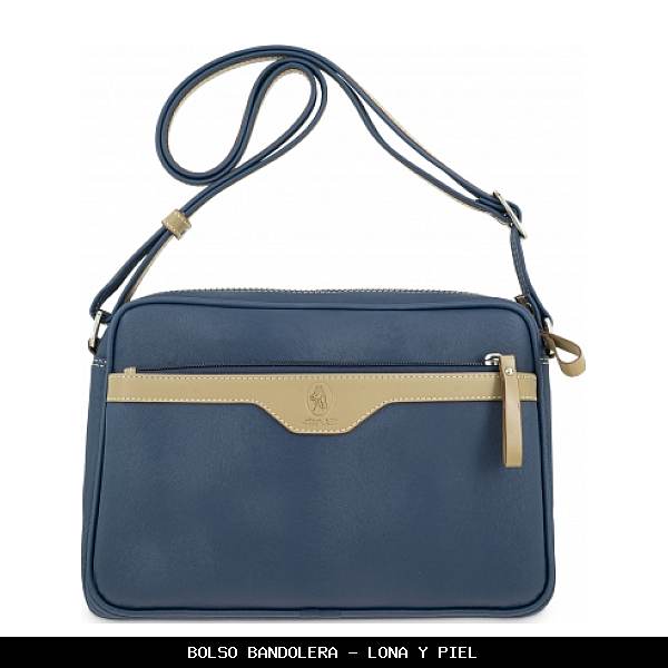 Bolso bandolera en Lona y Piel color Azul - El Potro