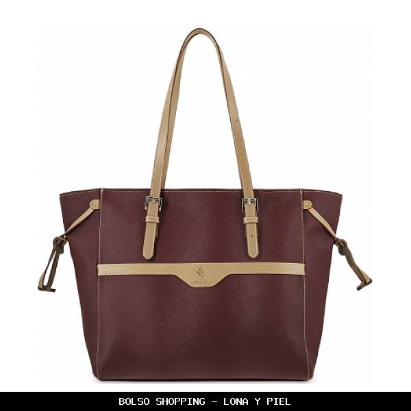 Bolso shopping en Lona y Piel color Burdeos - El Potro