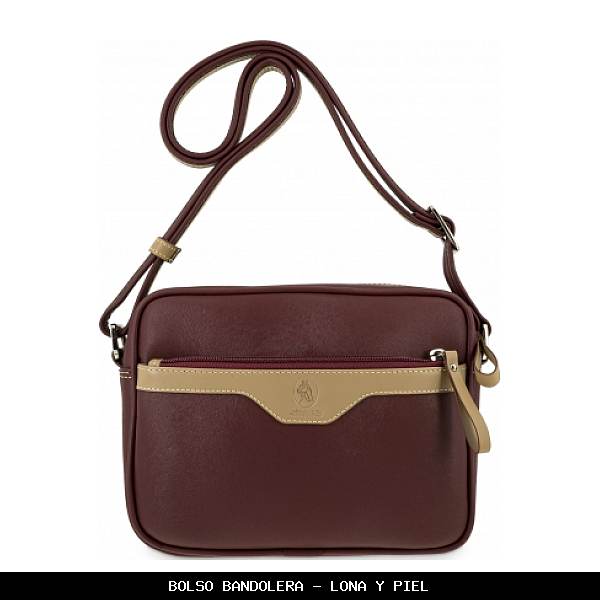 Bolso bandolera en Lona y Piel color Burdeos - El Potro