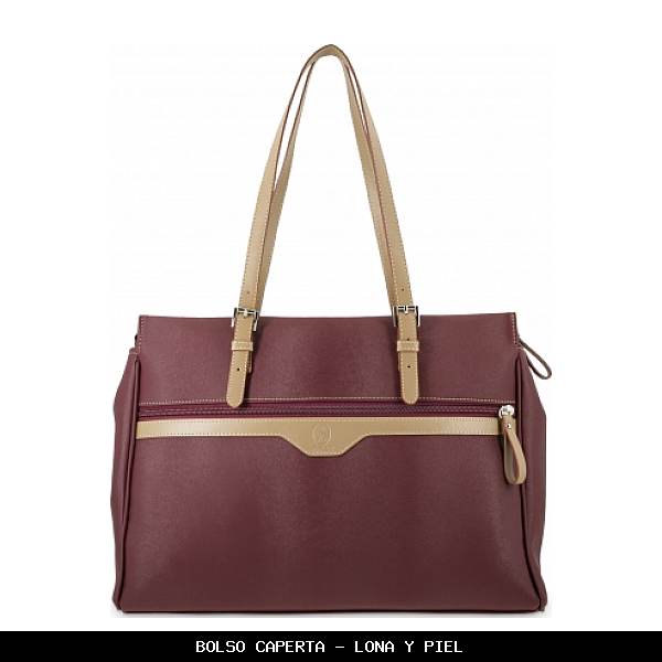 Bolso caperta en Lona y Piel color Burdeos - El Potro