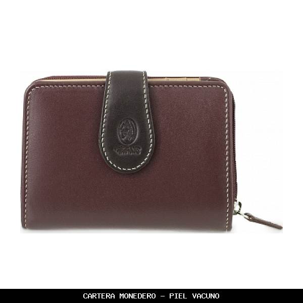 Cartera monedero en Piel color Burdeos - El Potro
