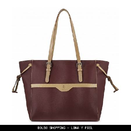 Bolso shopping en lona y piel color burdeos - el potro