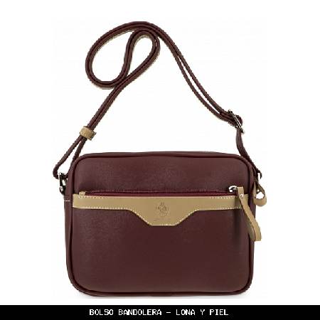 Bolso bandolera en lona y piel color burdeos - el potro