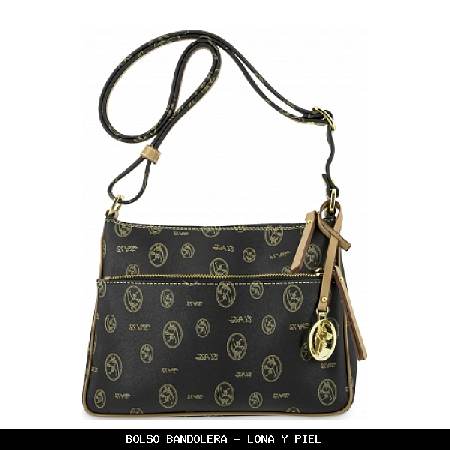 Bolso bandolera en lona y piel color negro - el potro