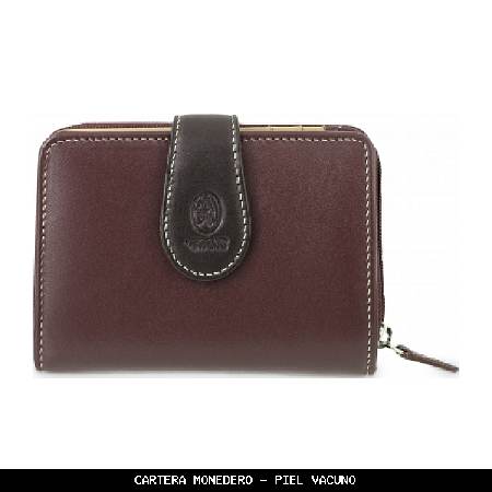 Cartera monedero en piel color burdeos - el potro